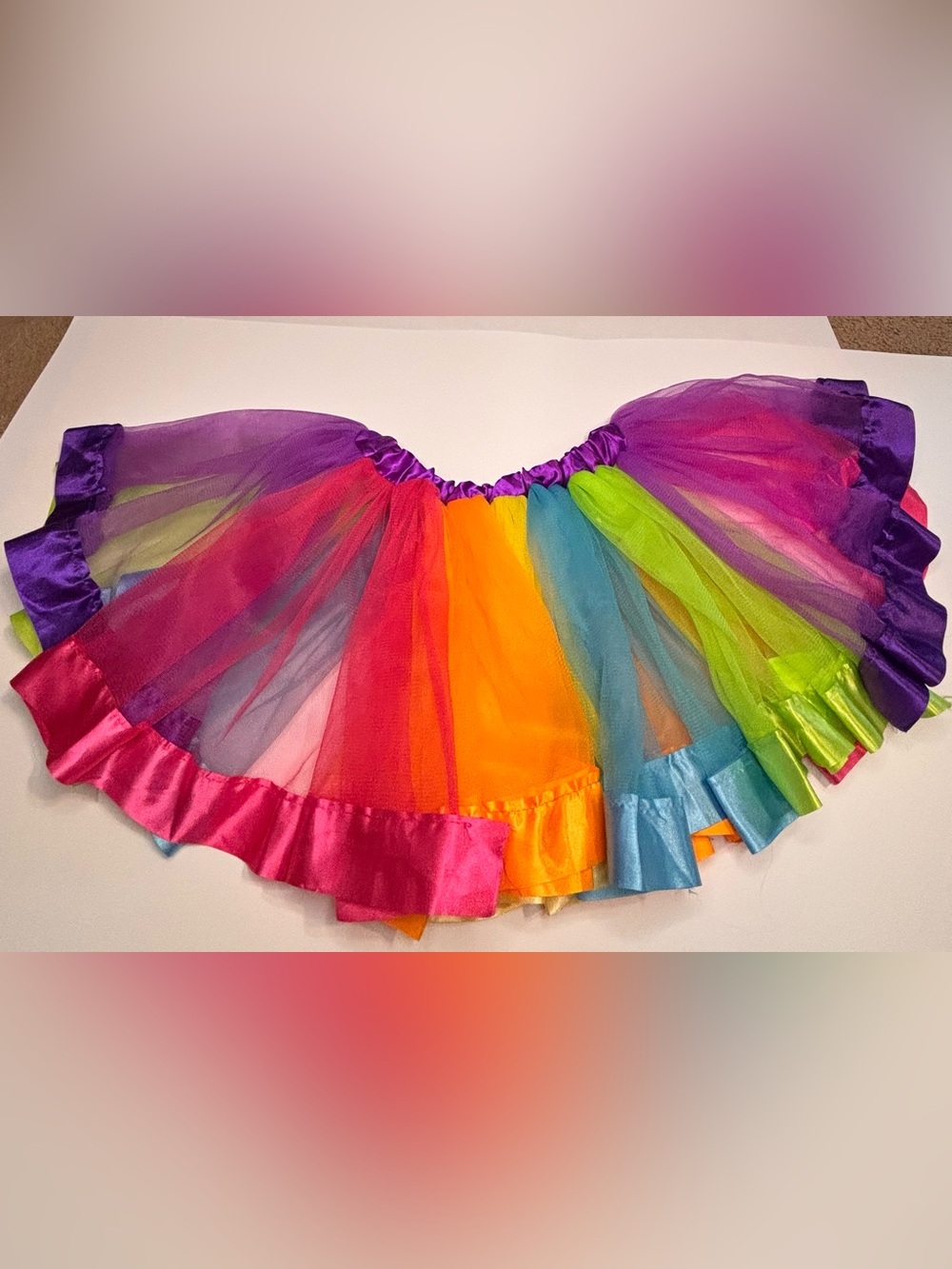 Rainbow Tulle Layered Skirt with Satin Trim